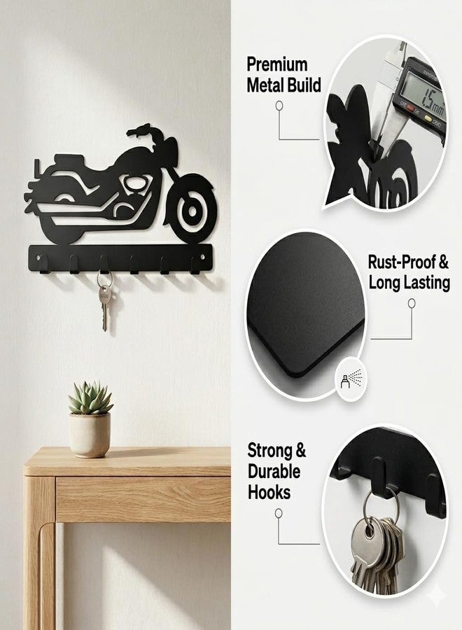 SHUCHI ESSENTIALS Bike Design Metal Key Holder for Home Decor Stylish, Wall Mounted Key Stand for Wall with 6 Hooks, Matte Black Key Hanger - Image 4