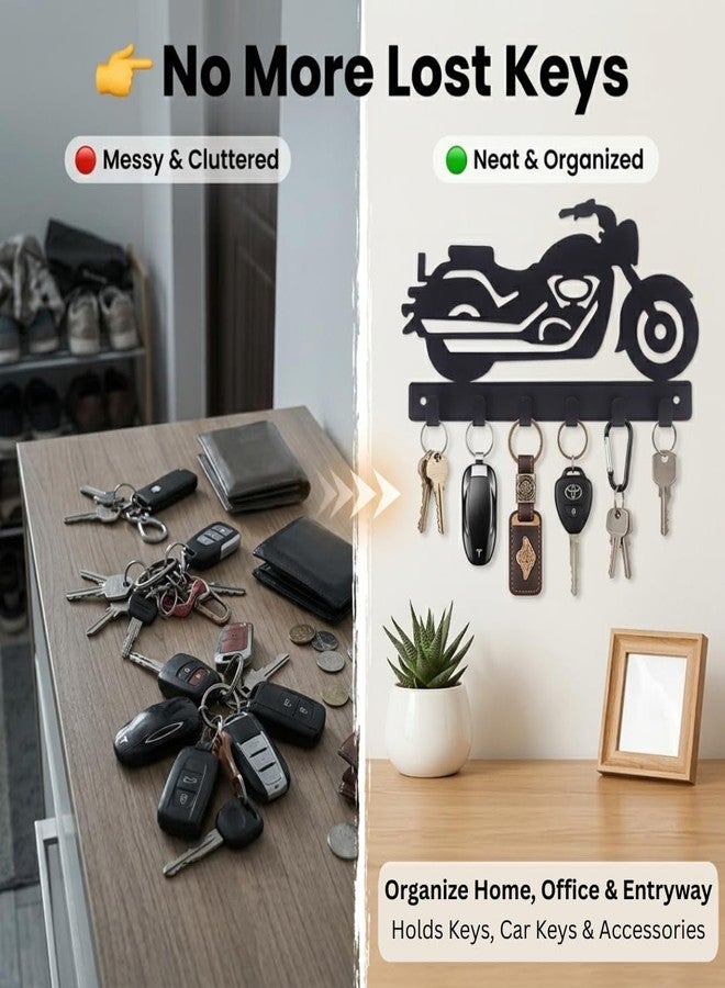 SHUCHI ESSENTIALS Bike Design Metal Key Holder for Home Decor Stylish, Wall Mounted Key Stand for Wall with 6 Hooks, Matte Black Key Hanger - Image 5