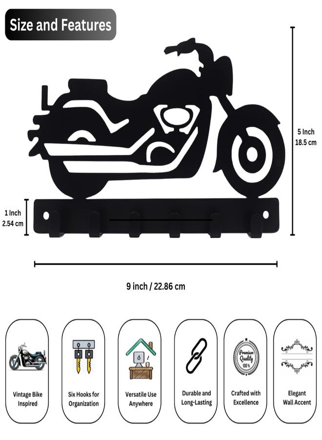 SHUCHI ESSENTIALS Bike Design Metal Key Holder for Home Decor Stylish, Wall Mounted Key Stand for Wall with 6 Hooks, Matte Black Key Hanger - Image 3