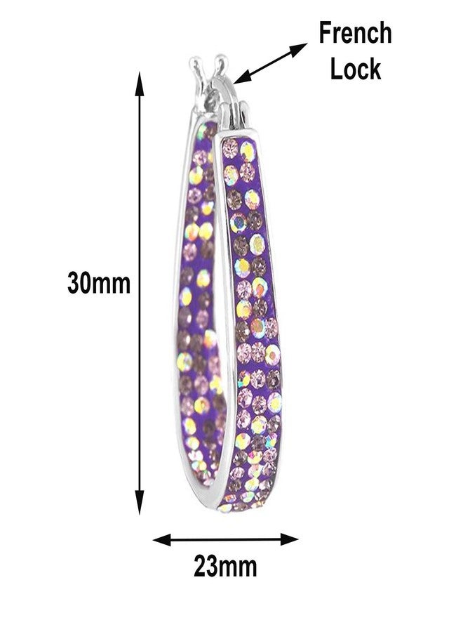 Savlano 14K White Gold Plated Inside Out Crystal Hoop Earrings For Women (Purple) - Image 3
