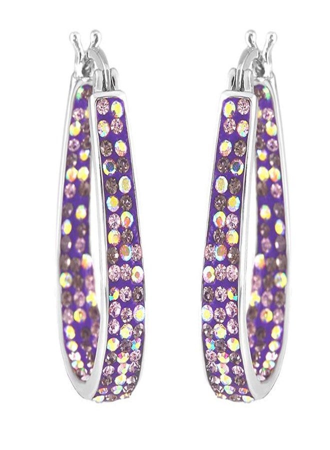 Savlano 14K White Gold Plated Inside Out Crystal Hoop Earrings For Women (Purple) - Image 2