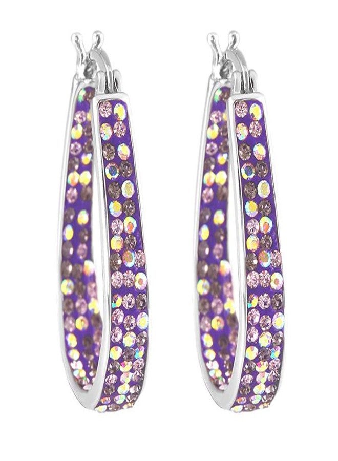 Savlano 14K White Gold Plated Inside Out Crystal Hoop Earrings For Women (Purple) - Image 1