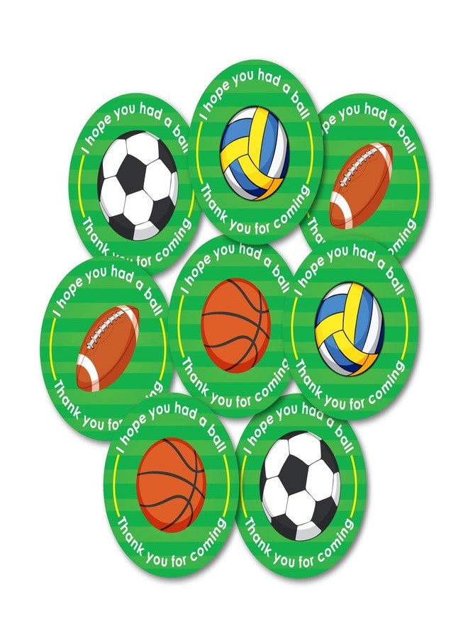 weRevel Sports Ball Theme Thank You Party Stickers, 40 Count, 2 Inches, Round, 4 Unique Designs - Image 1