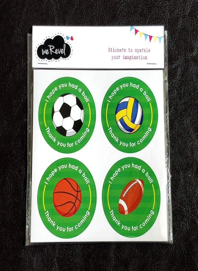 weRevel Sports Ball Theme Thank You Party Stickers, 40 Count, 2 Inches, Round, 4 Unique Designs - Image 2