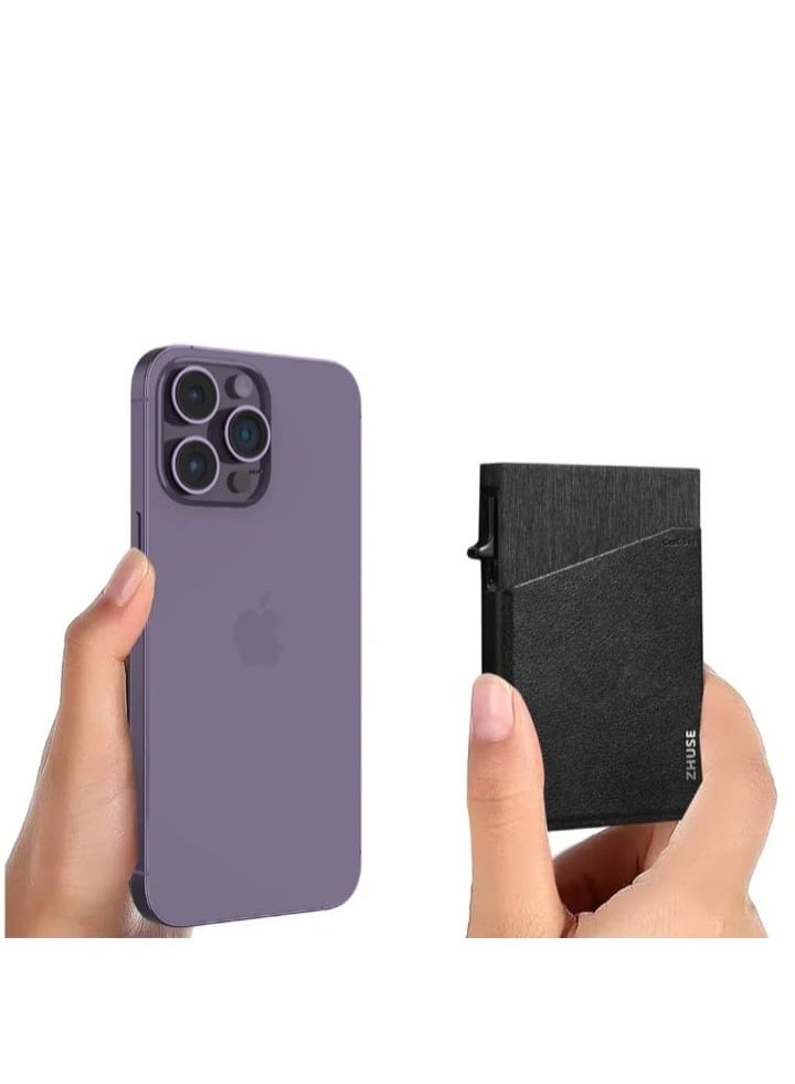 زد هيوز محفظة كروت مغناطيسية وحامل بطاقات أوتوماتيكي من ZHUSE - تصميم نحيف بلمسة كربون فايبر، حماية RFID، وميزة إخراج البطاقات بضغطة واحدة - Image 1