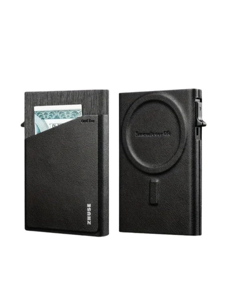 زد هيوز محفظة كروت مغناطيسية وحامل بطاقات أوتوماتيكي من ZHUSE - تصميم نحيف بلمسة كربون فايبر، حماية RFID، وميزة إخراج البطاقات بضغطة واحدة - Image 3