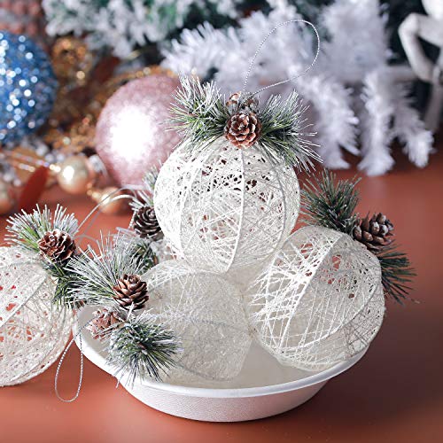 ZHANYIGY Christmas Ball Ornaments, 4pc Set White Pinecone Rattan Thread String Christmas Tree Ornament Xmas Trees Wedding Party Decorations - Image 3