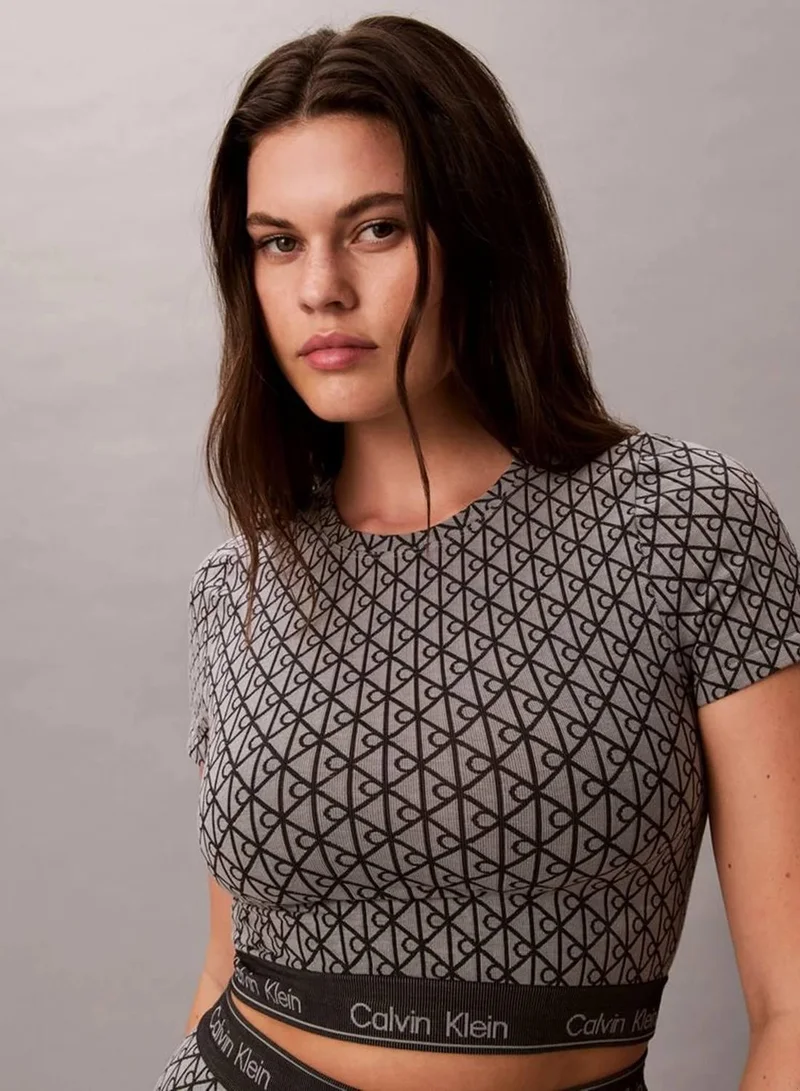Calvin Klein 19163 SEAMLESS EMBLEM+PALE LIQUID G Short Sleeve Top - Icon Shapewear Logo for Women | Best Price UAE