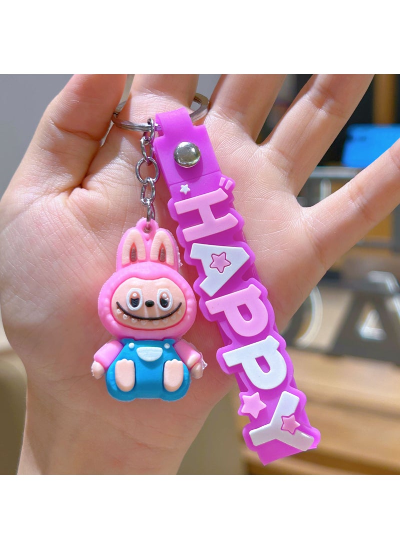 Generic Labubu Cartoon Sheep Silicone Keychain Accessory Pink blue-sitting labubu 