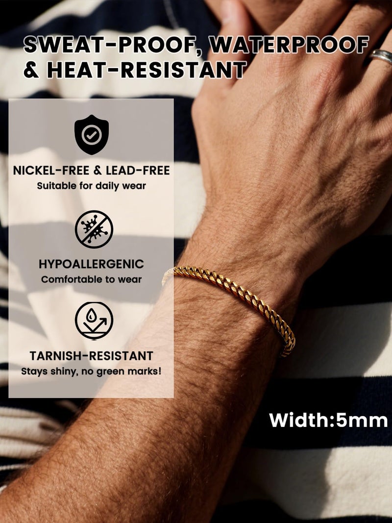 Bestyle 5mm 18K Gold Filled Miami Cuban Chains Bracelets Cool Causal Style Stainless Steel Curb Link Chain Bracelet for Men & Women, Daily Wear Gold Hand Chain 19cm/7.5Inch - Image 4
