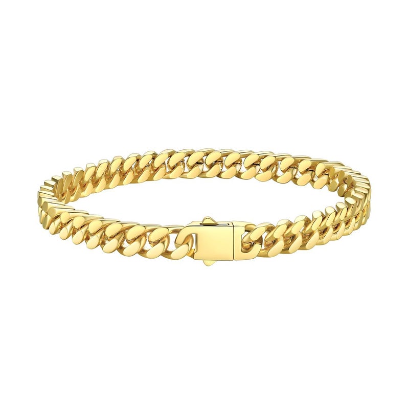 Bestyle 5mm 18K Gold Filled Miami Cuban Chains Bracelets Cool Causal Style Stainless Steel Curb Link Chain Bracelet for Men & Women, Daily Wear Gold Hand Chain 19cm/7.5Inch - Image 1