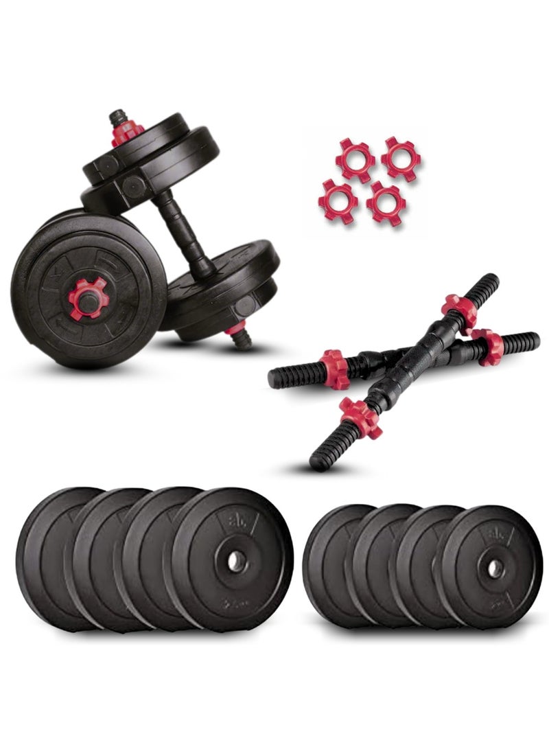anythingbasic. Adjustable PVC Dumbbell Set of 8Kg (17.6LB) Includes 4 Plates * 2Kg (4.4LB) , 14'' Dumbbell Rod Pair & Nuts | Black | Material : Polyvinyl Chloride | Fitness Kit for Men and Women - Image 1