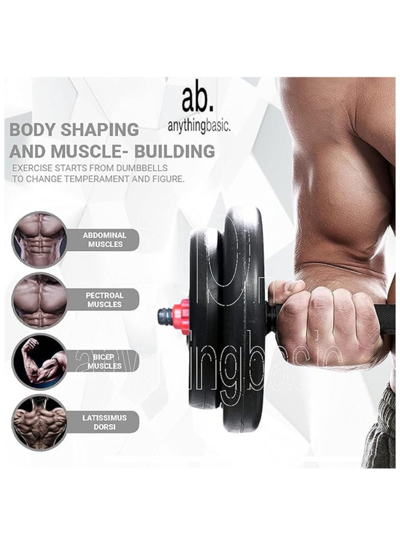 anythingbasic. Adjustable PVC Dumbbell Set of 8Kg (17.6LB) Includes 4 Plates * 2Kg (4.4LB) , 14'' Dumbbell Rod Pair & Nuts | Black | Material : Polyvinyl Chloride | Fitness Kit for Men and Women - Image 2