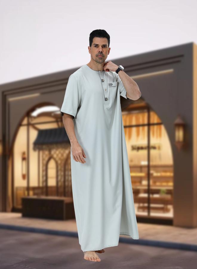 Take Two Men Henley Neck Button Placket Thobe - Image 1
