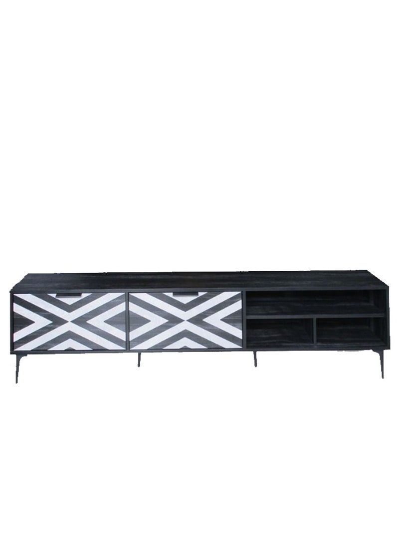 NZONE STORE Modern wooden TV table with geometric design black color | Size180 cm - Image 2