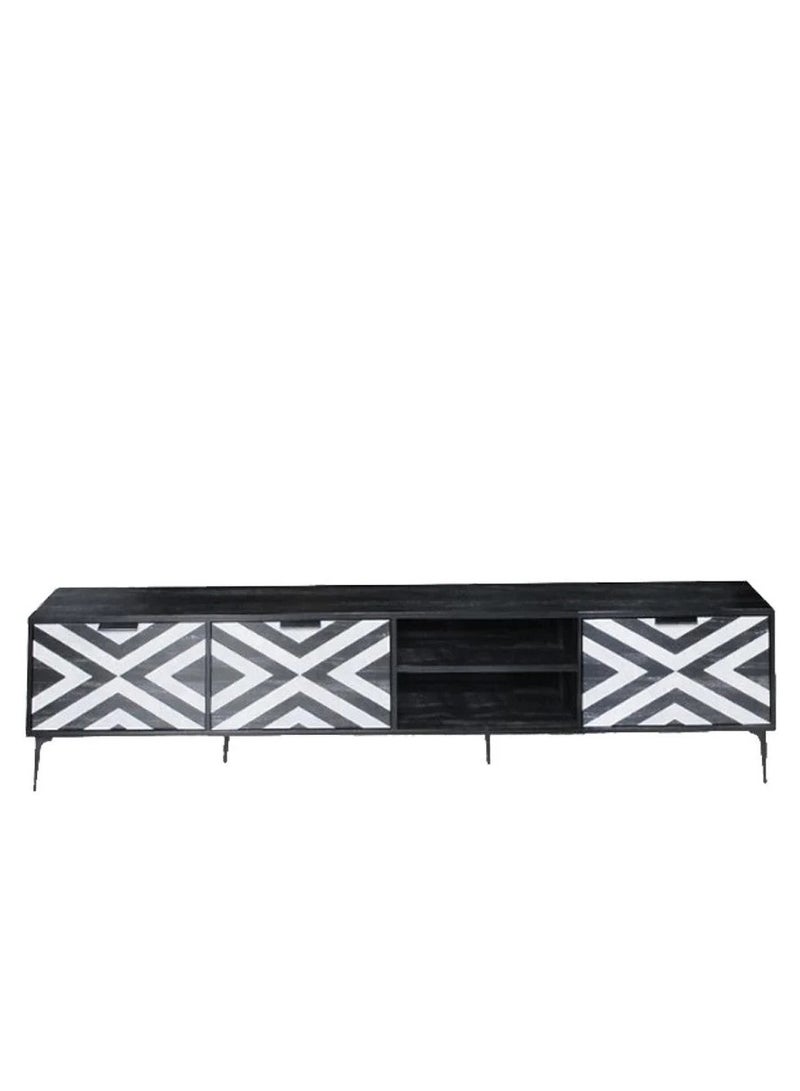 NZONE STORE Modern wooden TV table with geometric design black color | Size180 cm - Image 3