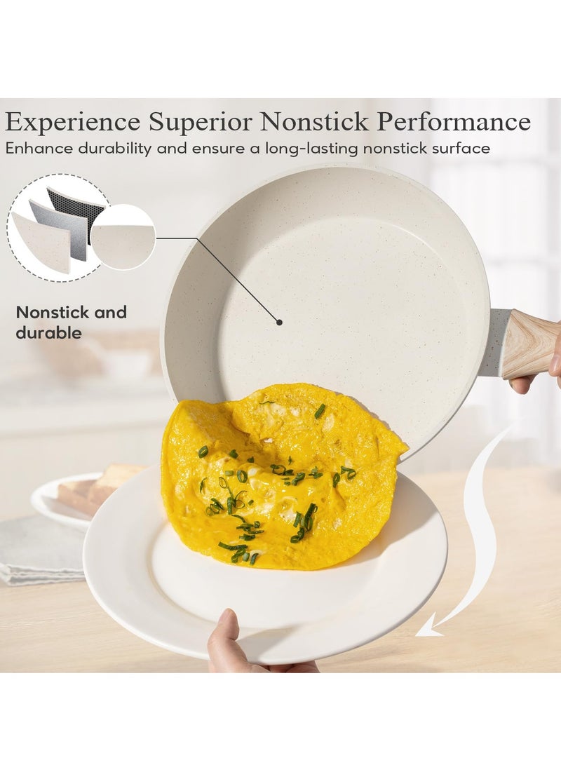 XiuWoo 12 Pcs Pots and Pans Set, Nonstick Cookware Sets Beige Granite Induction Cookware, Non-toxic Healthy Non Stick Kitchen Cooking Set with Frying Pans Set, Saucepans,Steamer, Beige  - Image 5