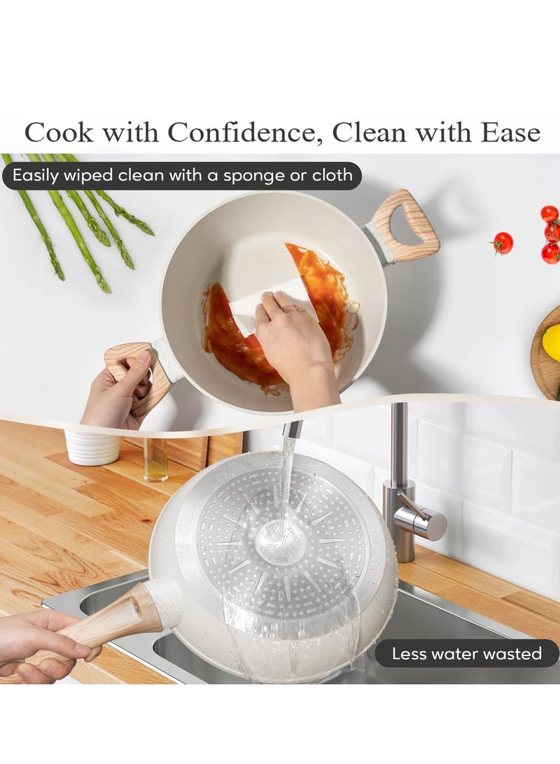 XiuWoo 12 Pcs Pots and Pans Set, Nonstick Cookware Sets Beige Granite Induction Cookware, Non-toxic Healthy Non Stick Kitchen Cooking Set with Frying Pans Set, Saucepans,Steamer, Beige  - Image 4