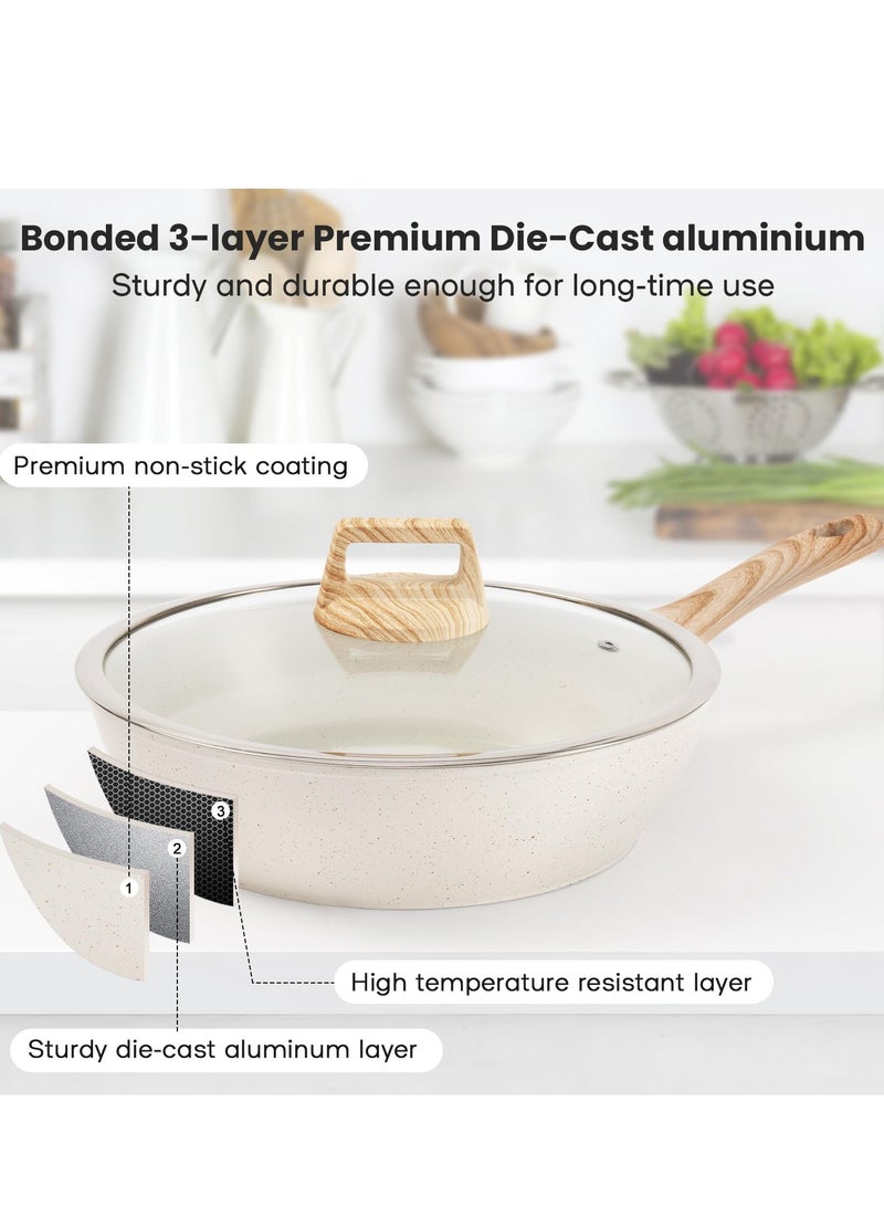 XiuWoo 12 Pcs Pots and Pans Set, Nonstick Cookware Sets Beige Granite Induction Cookware, Non-toxic Healthy Non Stick Kitchen Cooking Set with Frying Pans Set, Saucepans,Steamer, Beige  - Image 3