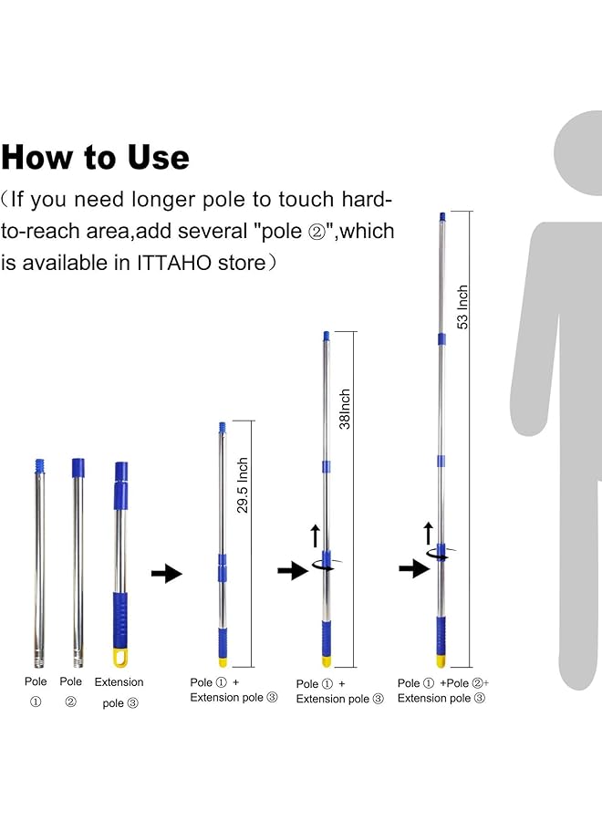 erorex Double Sided Window Cleaner Window Squeegee And Microfiber Scrubber With 53 Inch Stainless Steel Pole Long Handle Window Washing Equipment For Indoor Outside High Window Cleaning Two Pads - Image 2