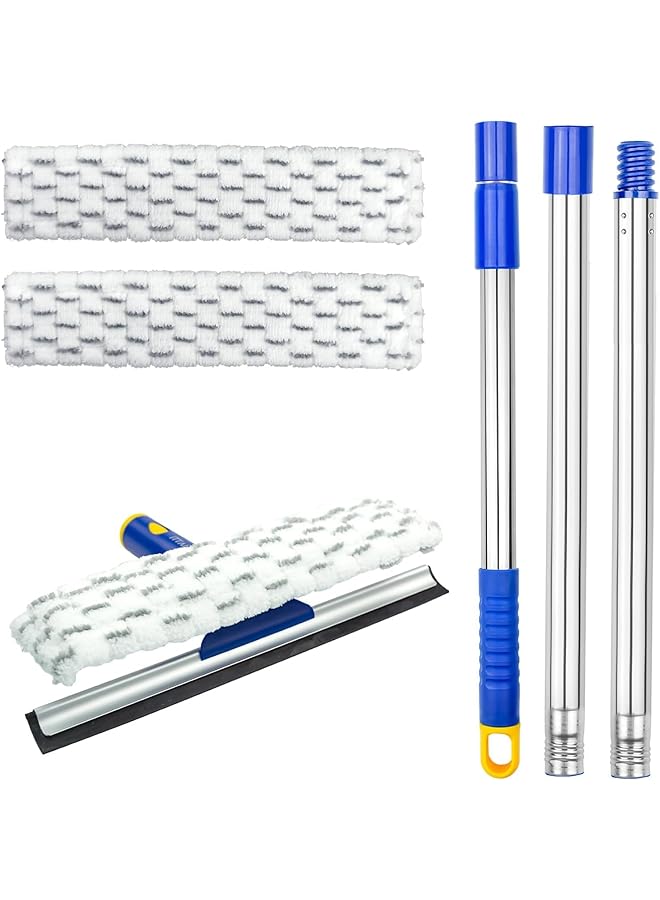 erorex Double Sided Window Cleaner Window Squeegee And Microfiber Scrubber With 53 Inch Stainless Steel Pole Long Handle Window Washing Equipment For Indoor Outside High Window Cleaning Two Pads - Image 1
