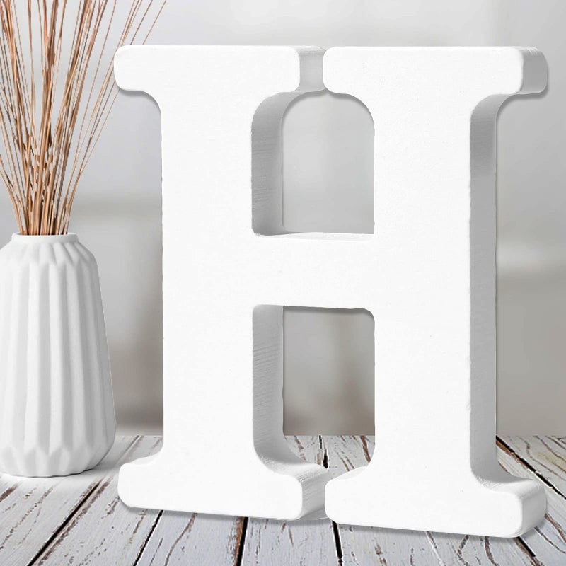 AOCEAN 6 Inch White Wood Letters  Unfinished Wood Letters for Wall Christmas Decor Standing Letters Slices Sign Board Decoration for Xmas Home Party Projects H