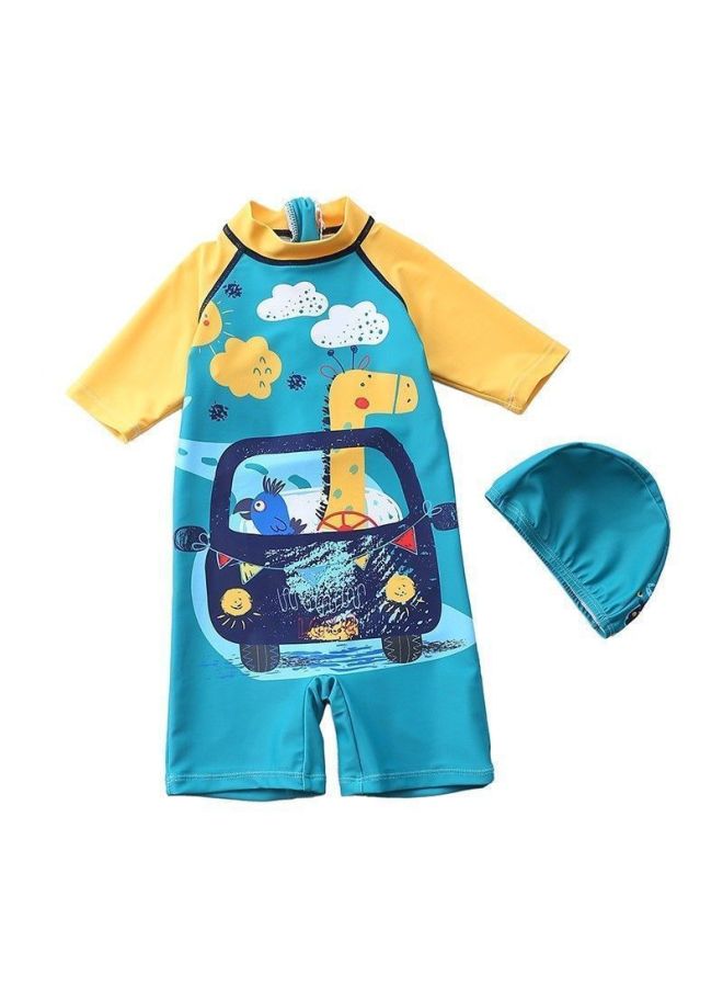 Children's Swimsuit, Boy's One-piece Swimsuit, Korean Dinosaur Hooded Swimsuit, Long-sleeved Beach Suit, Hot Spring Swimsuit