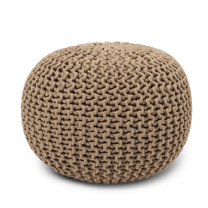 REDEARTH Round Pouf Ottoman Hand Knitted Cable Boho Poof Home Dcor Pouffe Circular Footrest for Living Room Bedroom Lounge 100 Cotton 195x195x14 Beige