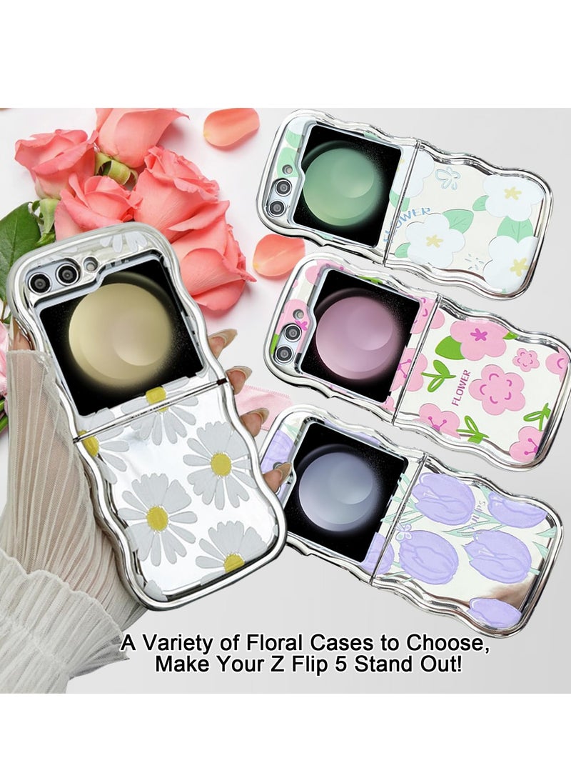 Excefore - Designed for Galaxy Z Flip 5 Case, Curly Wave Frame Cute Flower Cover Shockproof Protective Phone Case, with Strap and Phone Card Gasket, for Samsung Galaxy Z Flip 5 5g 2023 (Green & Pink) - Image 1