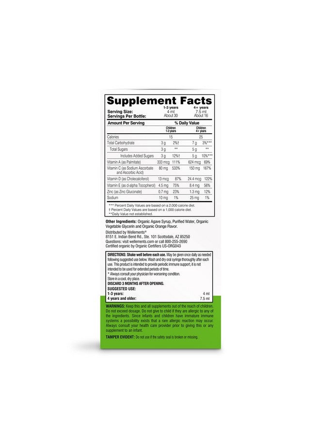 Wellements Organic Children’s Immune Support Syrup | Immune System Support* for Kids w/Vitamin C & Zinc, USDA Organic, Free from Dyes, Parabens & Top 9 Most Common Allergens | Orange Flavor, 4 fl oz - Image 2