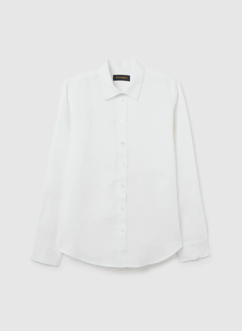 او في اس White Pure Linen Shirt By Piombo