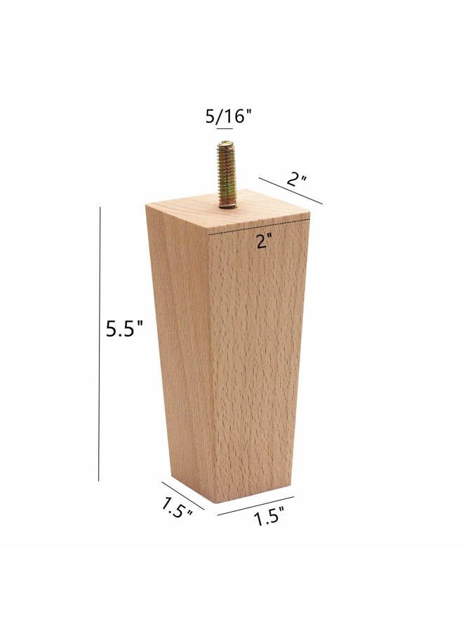 WEICHUAN Tapered Solid Beech Wood Replacement Sofa Couch Chair Ottoman Loveseat Coffee Table Cabinet Wood Furniture Feet Furniture Wood Legs(5.5" Set of 4) - Image 2