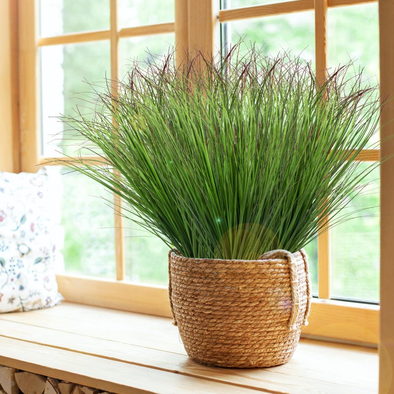 LUZOGA 12Pcs Artificial Grass Plants, Faux Shrubs Wheat Grass, Artificial Tall Grass Fake Plants for Outdoor Decor,Artificial Greenery Stems Weed for Room Indoor Home Decorï¼ˆGreen Red Tailï¼‰ - Image 5