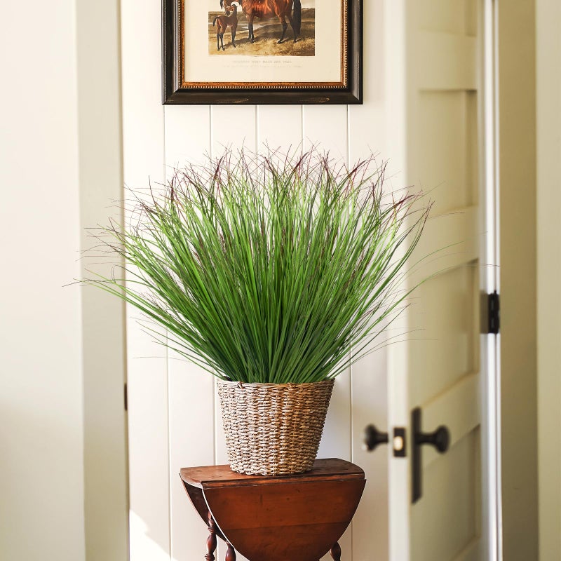 LUZOGA 12Pcs Artificial Grass Plants, Faux Shrubs Wheat Grass, Artificial Tall Grass Fake Plants for Outdoor Decor,Artificial Greenery Stems Weed for Room Indoor Home Decorï¼ˆGreen Red Tailï¼‰ - Image 3