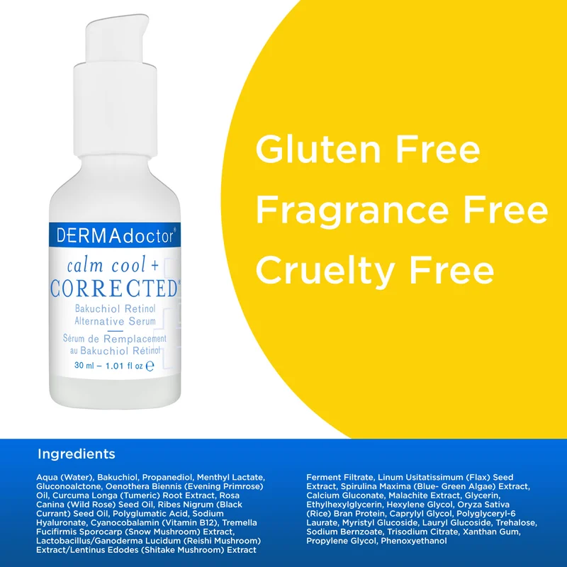 DERMAdoctor Calm Cool & Corrected Bakuchiol Retinol Alternative Serum for Sensitive, Dry, and Rosacea-Prone Skin 30 mL