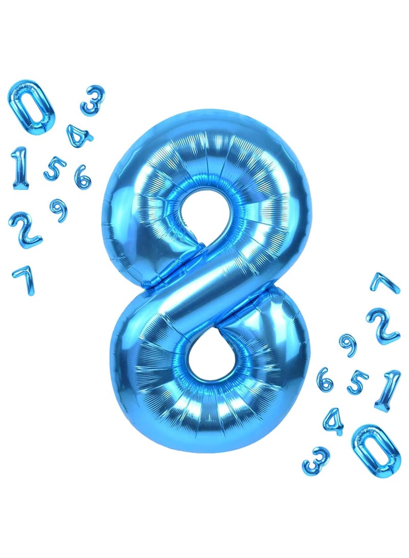 KATCHON Blue Number 8 Balloon - 40 Inch | Blue 8 Balloon Number For Birthday Decorations | 8th Birthday Balloons | Number Balloons for Anniversary Party - Image 1