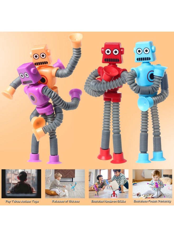 SYSAMA 4 Pcs Telescopic Suction Cup Robot Toy Coolest Pop Tubes Sensory Toys For Toddlers Educational Fidget Toys Robot Party Favors For Anxiety Kids For 39 Year Old Boys Girls - Image 4