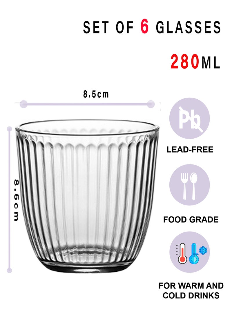 6 - Pack Transparent 280Ml Ribbed Design Glass Cups – Stylish & Durable For Water, Juice & Beverage Serving - Image 2