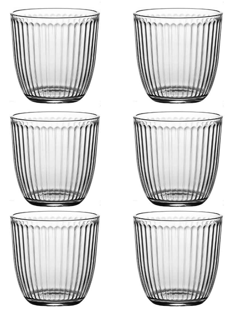 6 - Pack Transparent 280Ml Ribbed Design Glass Cups – Stylish & Durable For Water, Juice & Beverage Serving - Image 1