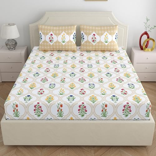 Home Ecstasy 100% Cotton Double Bedsheet with 2 Pillow Covers - (Size 87 x 94 inches, 140 TC, Colour - Beige: Caramel Mist) - Image 2