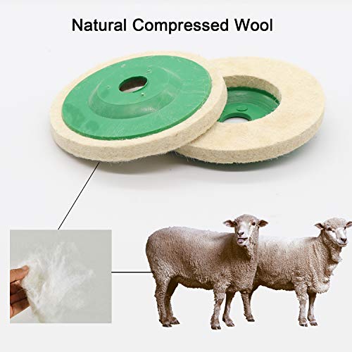 ANCIRS 10 Pack 4 Inch Round Wool Felt Disc Wheel Pad, for 100 Angle Grinder, Buffing Polishing Buffer Bore Dia-White & Green - Image 3