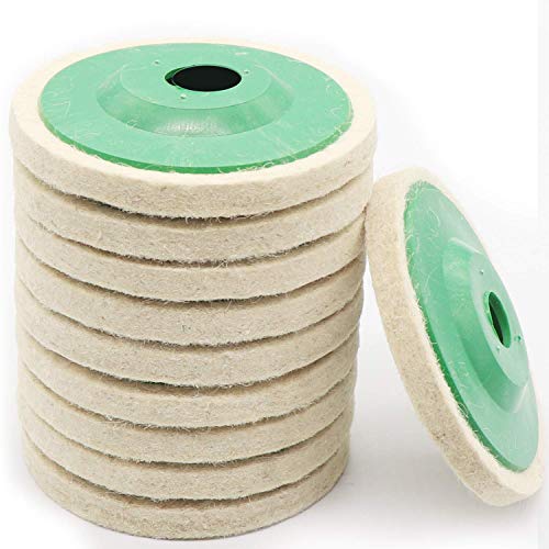 ANCIRS 10 Pack 4 Inch Round Wool Felt Disc Wheel Pad, for 100 Angle Grinder, Buffing Polishing Buffer Bore Dia-White & Green - Image 1