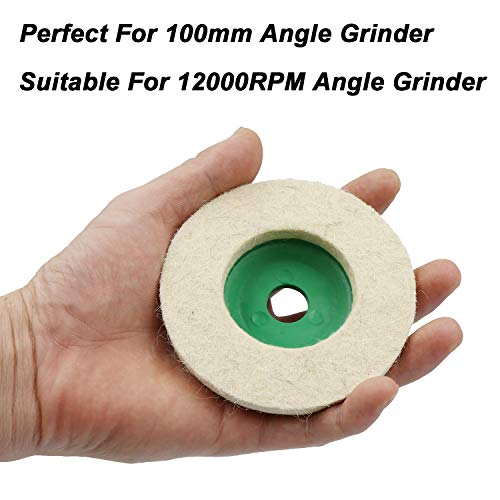 ANCIRS 10 Pack 4 Inch Round Wool Felt Disc Wheel Pad, for 100 Angle Grinder, Buffing Polishing Buffer Bore Dia-White & Green - Image 5