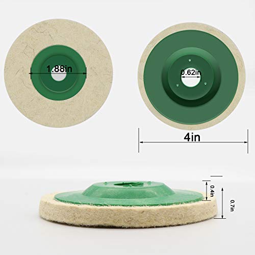 ANCIRS 10 Pack 4 Inch Round Wool Felt Disc Wheel Pad, for 100 Angle Grinder, Buffing Polishing Buffer Bore Dia-White & Green - Image 2