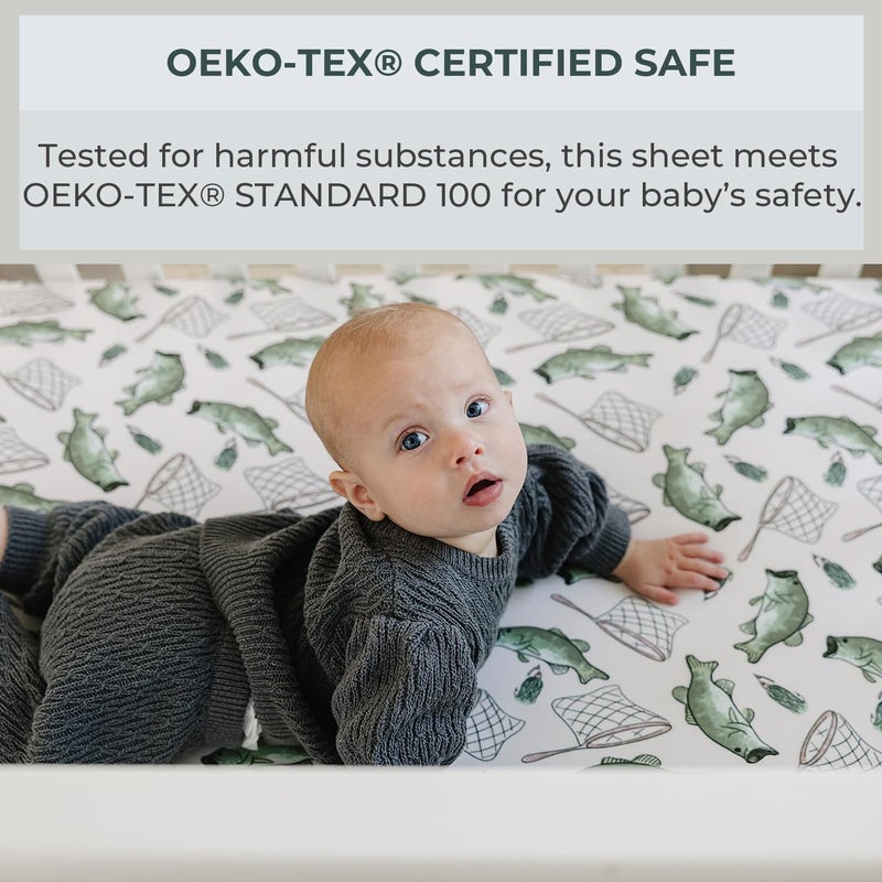 Pobibaby â€“ 2 Pack Crib Sheets for Boys, Premium Fitted Baby Boy Crib Sheets for Standard Crib Mattress â€“ Ultra-Soft Jersey Knit, Safe and Snug, Stylish Design (Gone Fishing) - Image 5