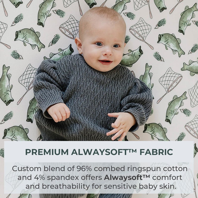 Pobibaby â€“ 2 Pack Crib Sheets for Boys, Premium Fitted Baby Boy Crib Sheets for Standard Crib Mattress â€“ Ultra-Soft Jersey Knit, Safe and Snug, Stylish Design (Gone Fishing) - Image 2