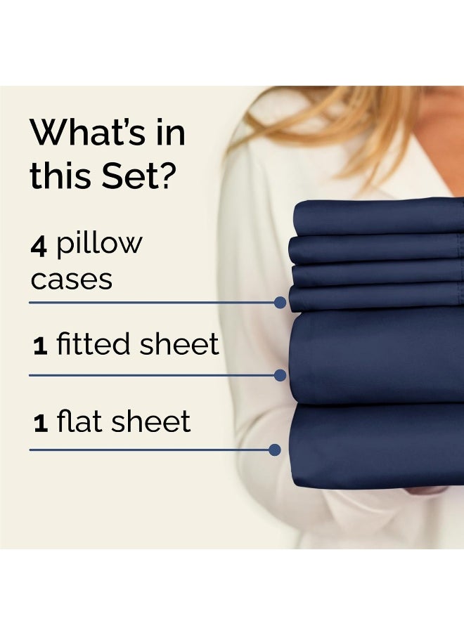 King Size Sheet Set - 6 Piece Set - Hotel Luxury Bed Sheets - Extra Soft - Deep Pockets - Easy Fit - Breathable & Cooling Sheets - Wrinkle Free - Comfy - Navy Blue Bed Sheets - King Sheets 6 PC