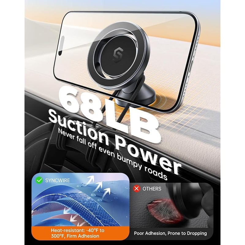 Syncwire Super Strong Magnetic Smartphone Holder, Compatible with Cars, MagSafe, 360° Rotation, Black Car Mount - Image 4