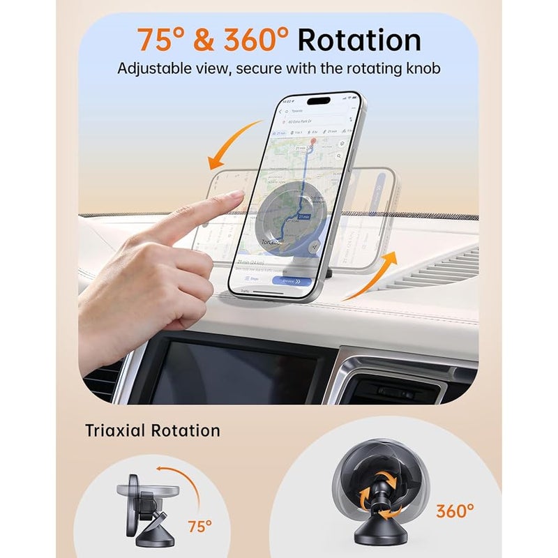 Syncwire Super Strong Magnetic Smartphone Holder, Compatible with Cars, MagSafe, 360° Rotation, Black Car Mount - Image 2
