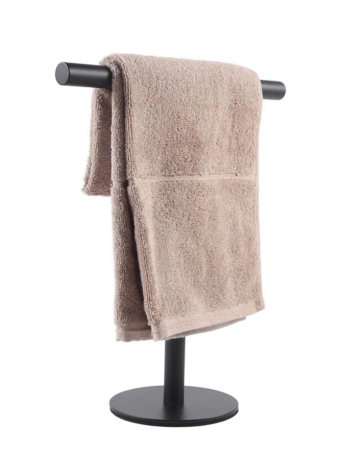 BELLSBERRY T-Shape Towel Holder Stand Matte Black Stainless Steel Rack for Bathroom or Kitchen Countertop  - Image 1